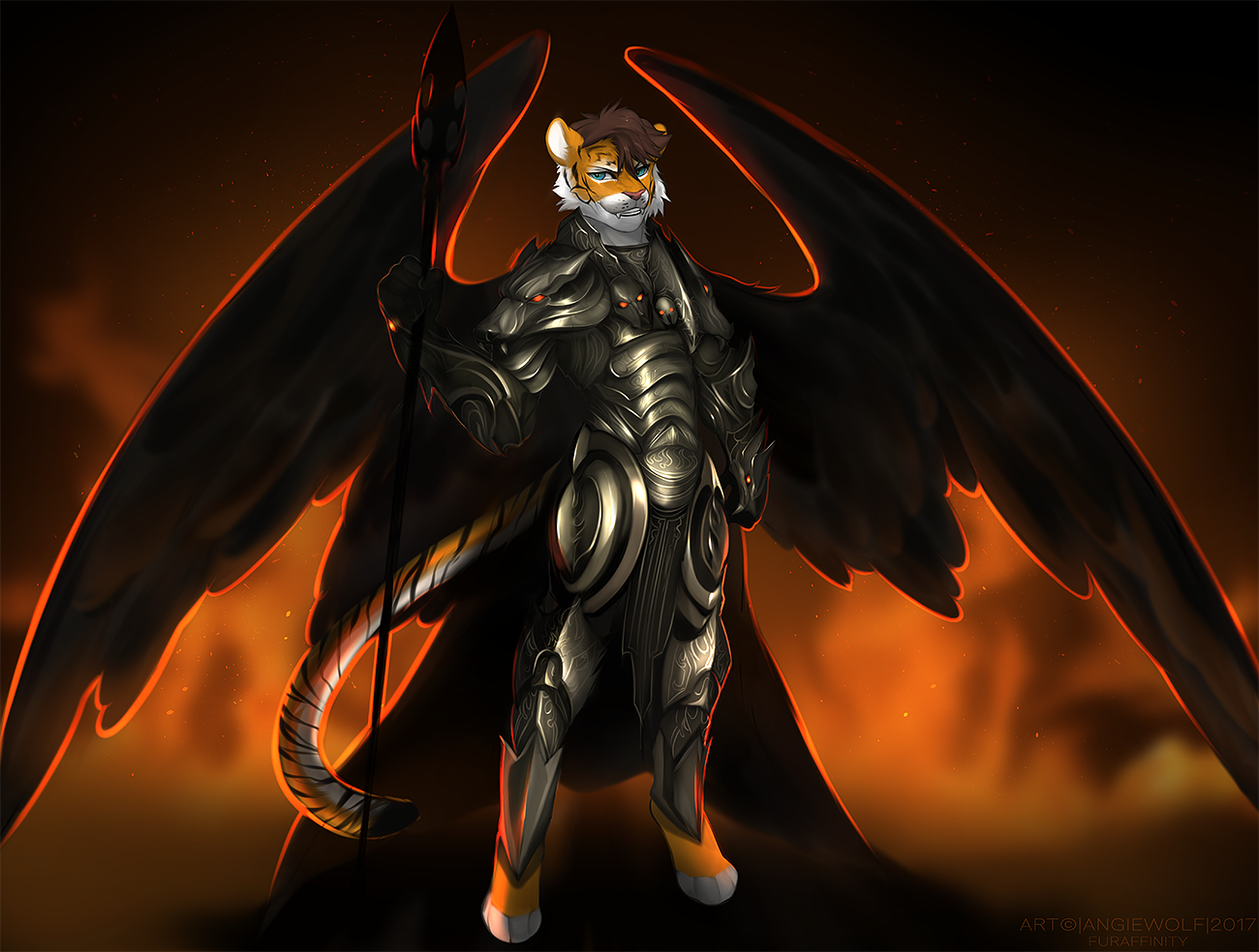 Dark Guardian - Furry, Art, Angiewolf, Wings, Tiger