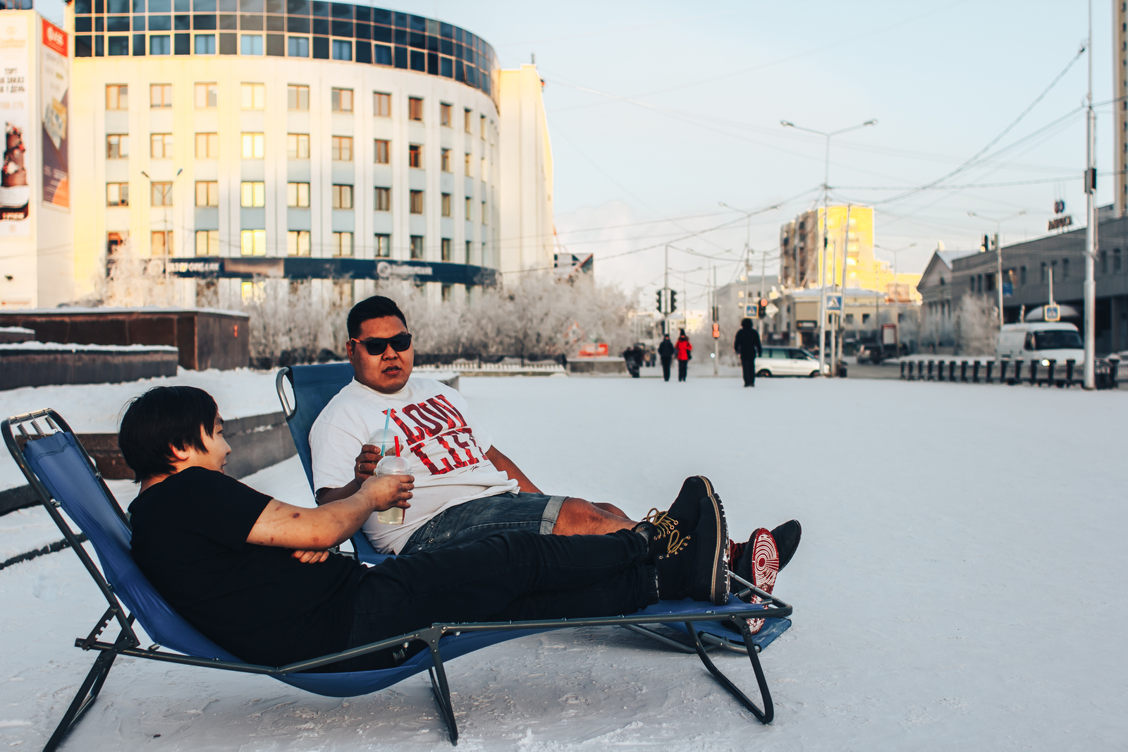 Yakutia -40 C. The sun came out for an hour and the guys decided to relax - My, Yakutia, Russia, The photo