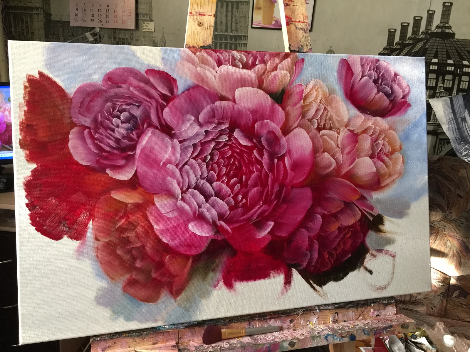 Oil painting Bouquet of peonies. Stages, material - My, Oil painting, Artist, Painting, Peonies, Saint Petersburg, Flowers, Art, Painting, Longpost