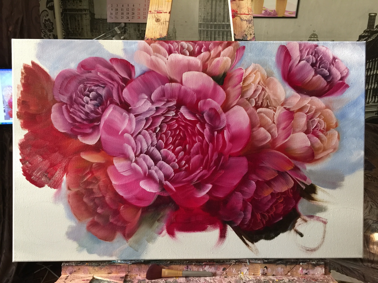 Oil painting Bouquet of peonies. Stages, material - My, Oil painting, Artist, Painting, Peonies, Saint Petersburg, Flowers, Art, Painting, Longpost