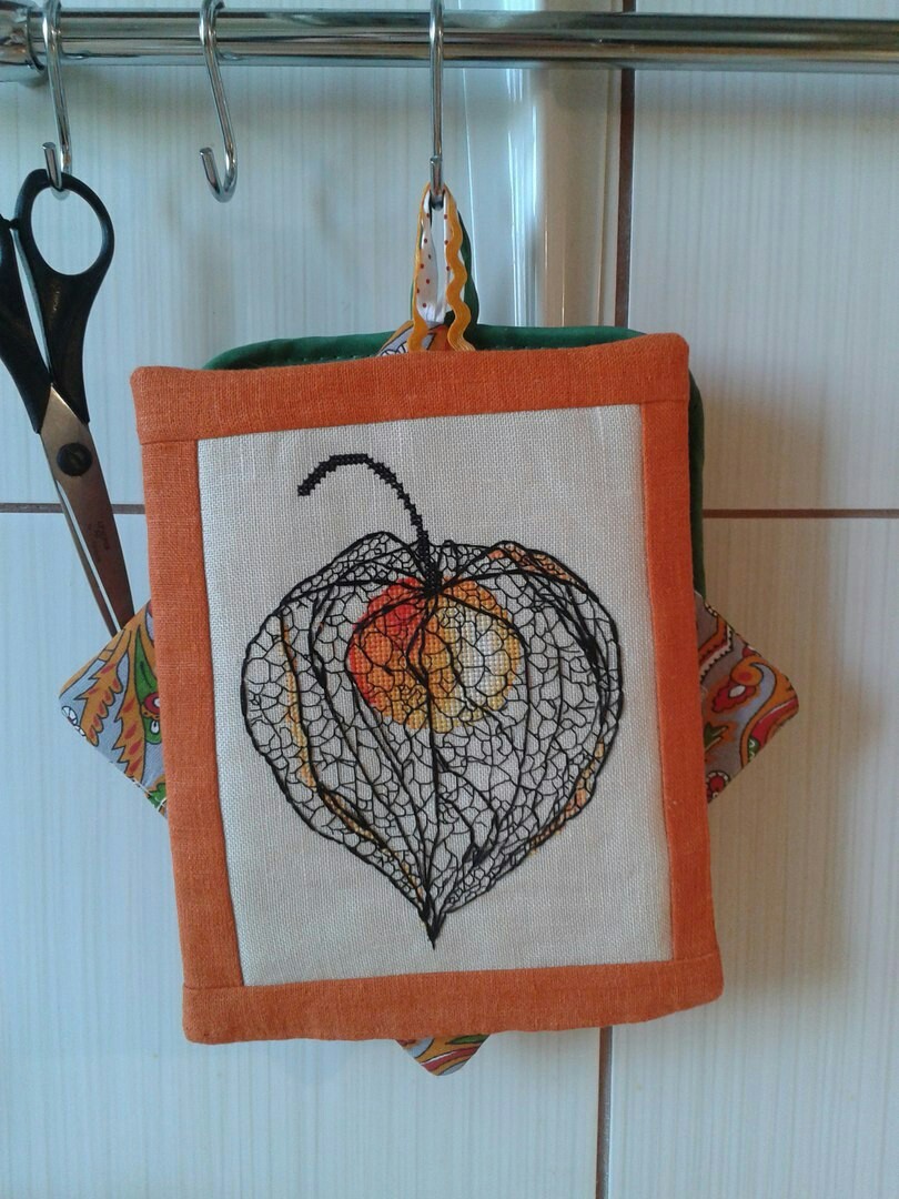 Chamomile and fiery Heart! - My, Embroidery, Needlework without process, Physalis, Longpost, Copyright, My