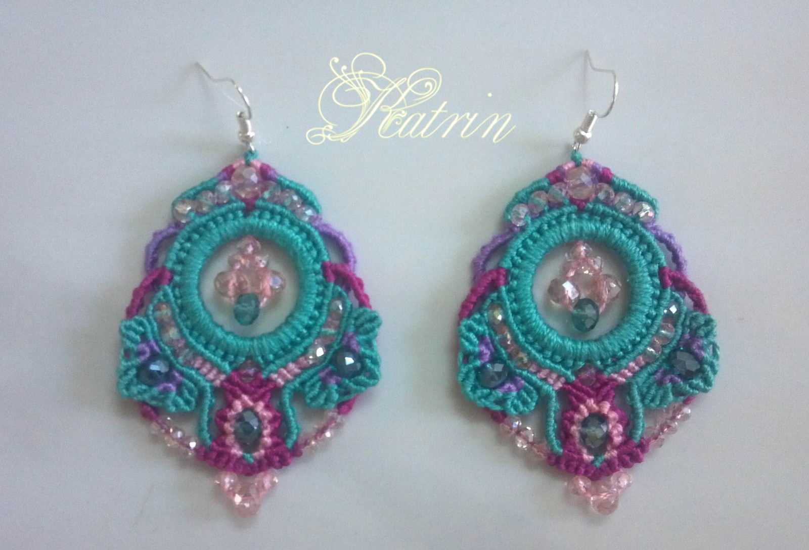 Earrings Indian motifs macrame - My, Macrame, Earrings, , , Cotton, beauty, Presents, Handmade