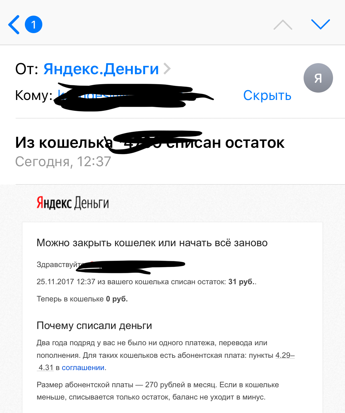 And I'm vindictive - My, Yandex., Electronic money, Write-off