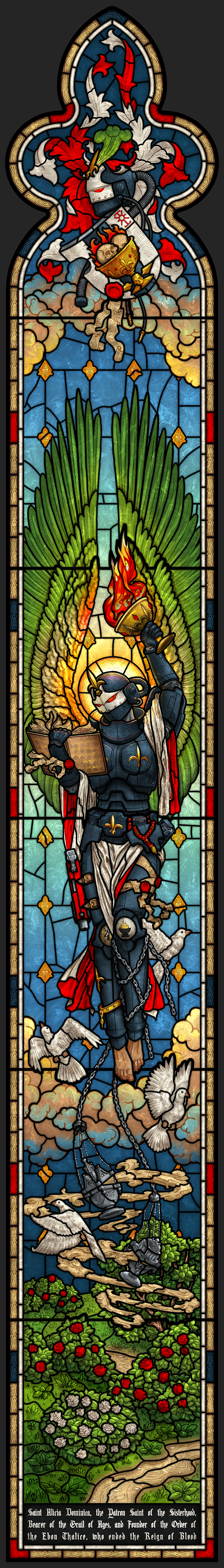 Alicia Dominica, imperial saint, founder and patron of the sisterhood; stained glass window - My, Illustrations, Painting, Video, Adepta Sororitas, Warhammer 40k, Wh Art, Stained glass, Imperium of Humanity, Longpost, Imperium