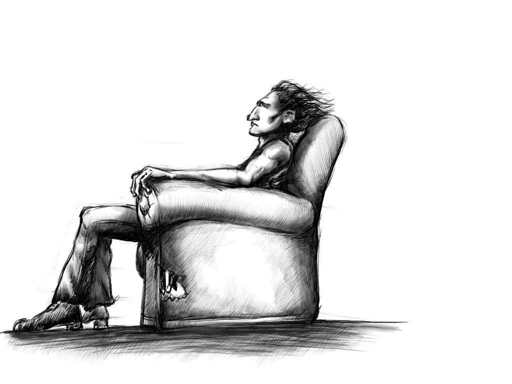 TV influence - My, Men, Armchair, TV set, Drawing, Sketch, Sketch, Maxim Lavrov, 