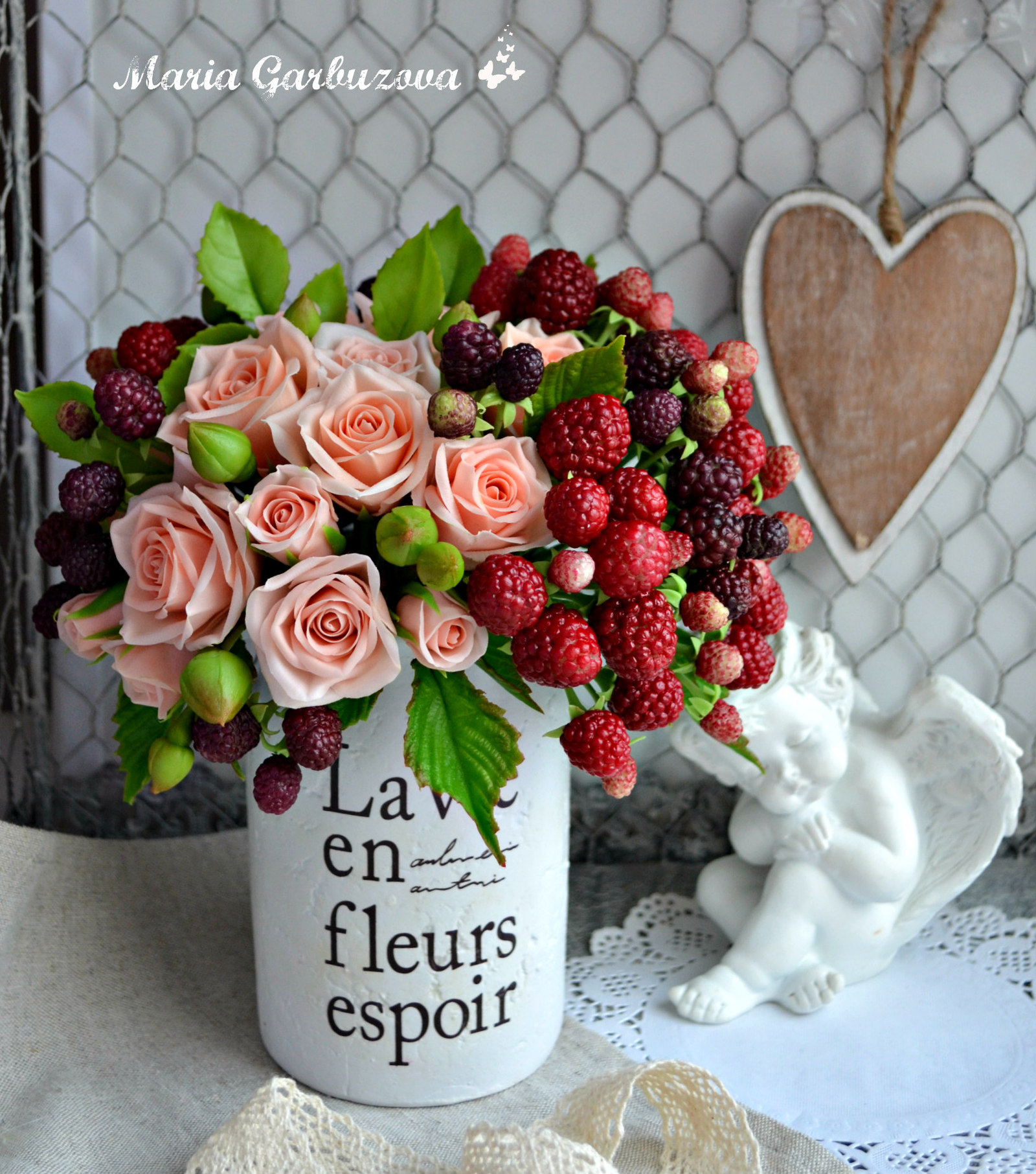 Interior bouquet with handmade cold porcelain flowers - My, Polymer clay, Cold porcelain, Handmade, Longpost