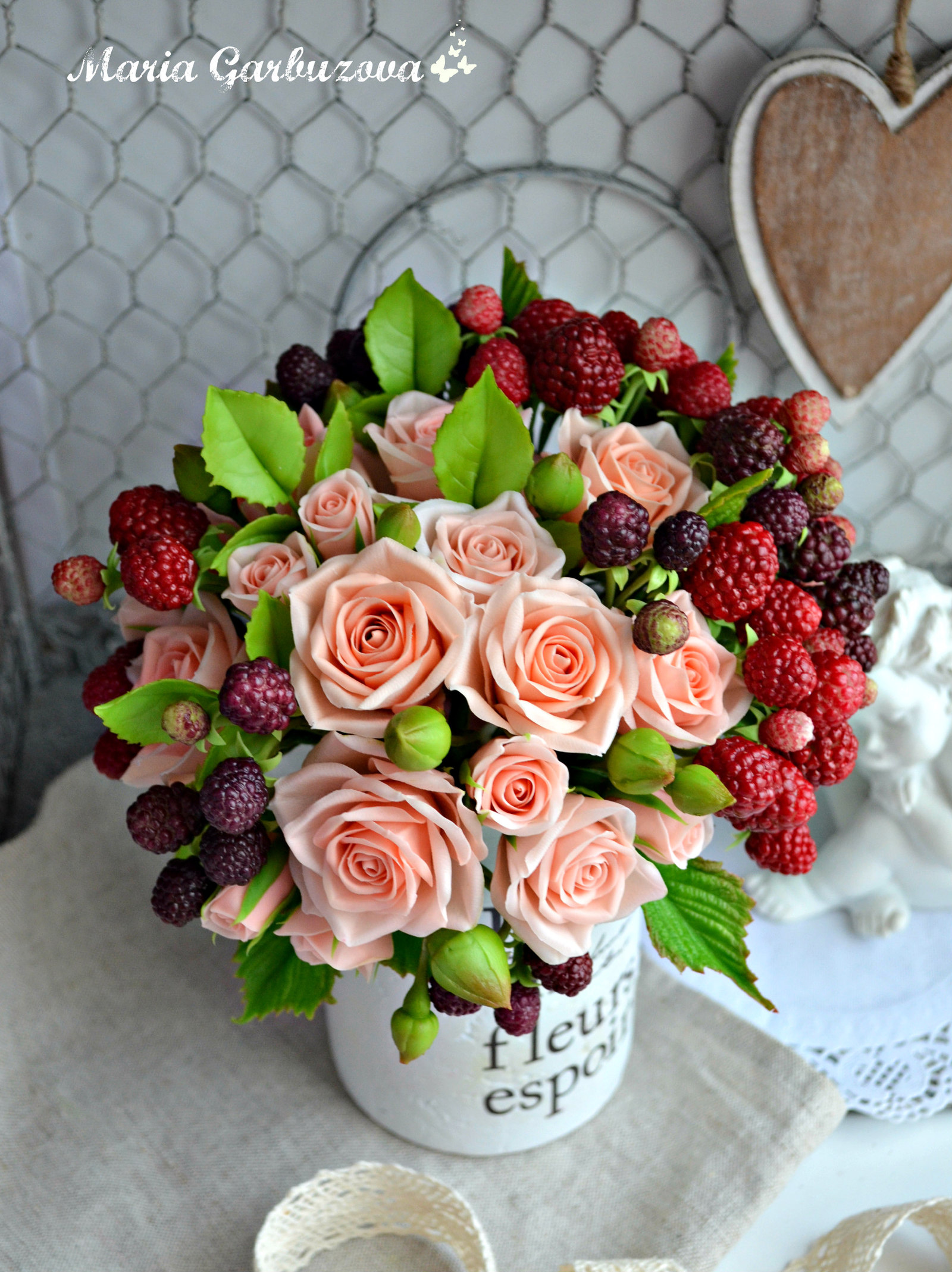 Interior bouquet with handmade cold porcelain flowers - My, Polymer clay, Cold porcelain, Handmade, Longpost