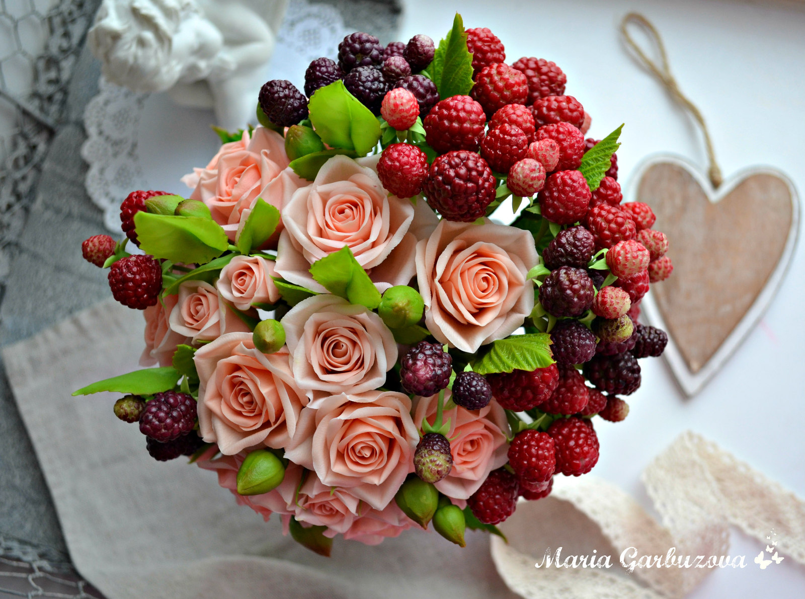 Interior bouquet with handmade cold porcelain flowers - My, Polymer clay, Cold porcelain, Handmade, Longpost