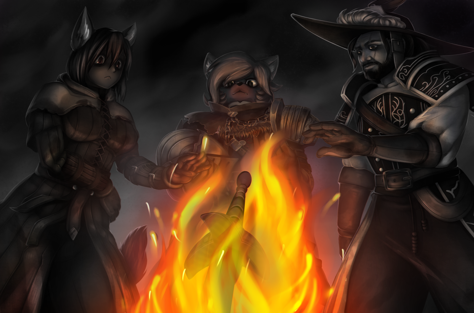 Скованные проклятием и дружбой - Моё, Рисунок, Цифровой рисунок, Dark Souls, Dark Souls 3, Furry Art, Furry Fox, Jetstream sam, Неко