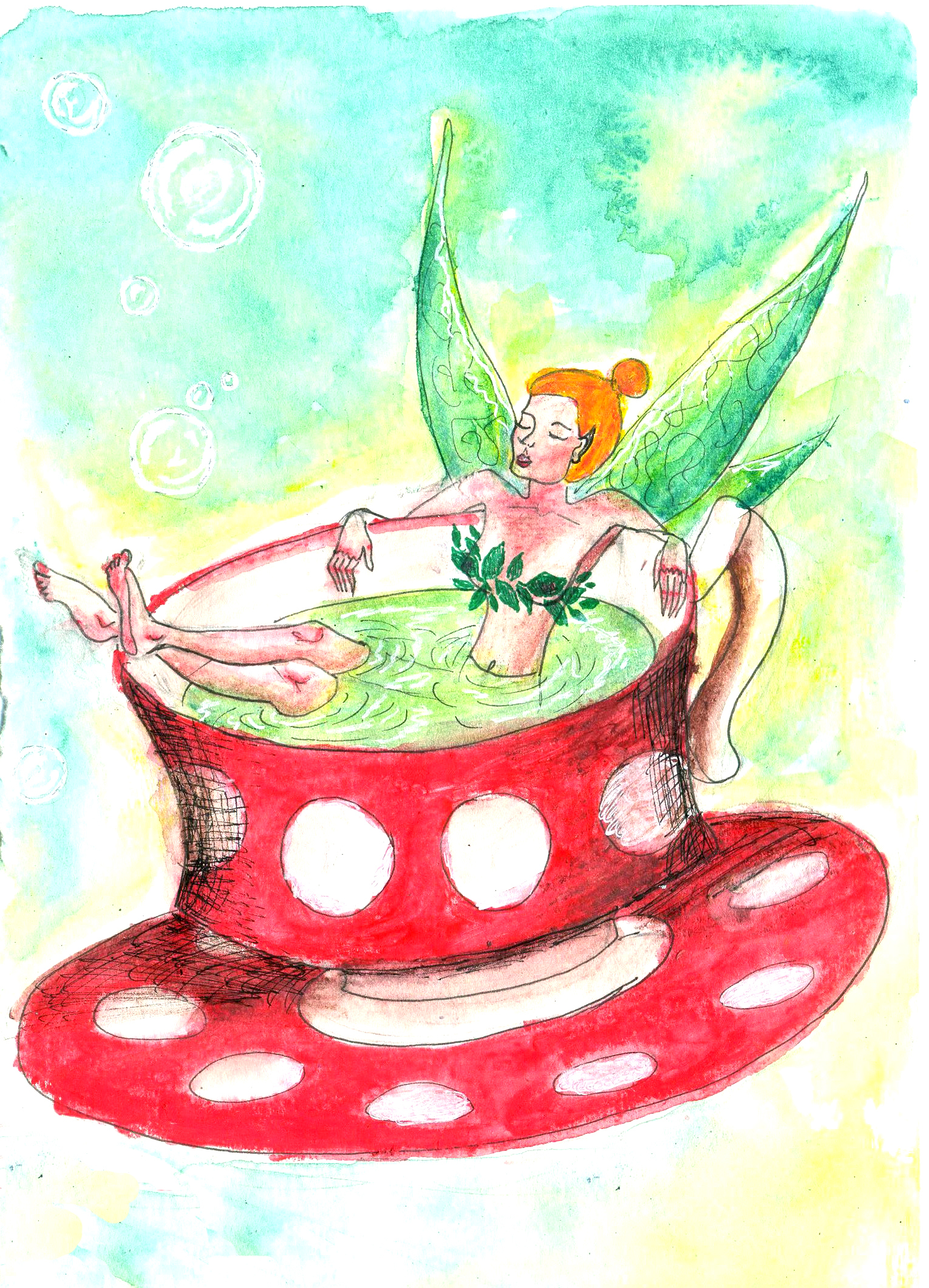 About green tea... - My, Art, Green tea, Sketchbook, , Color