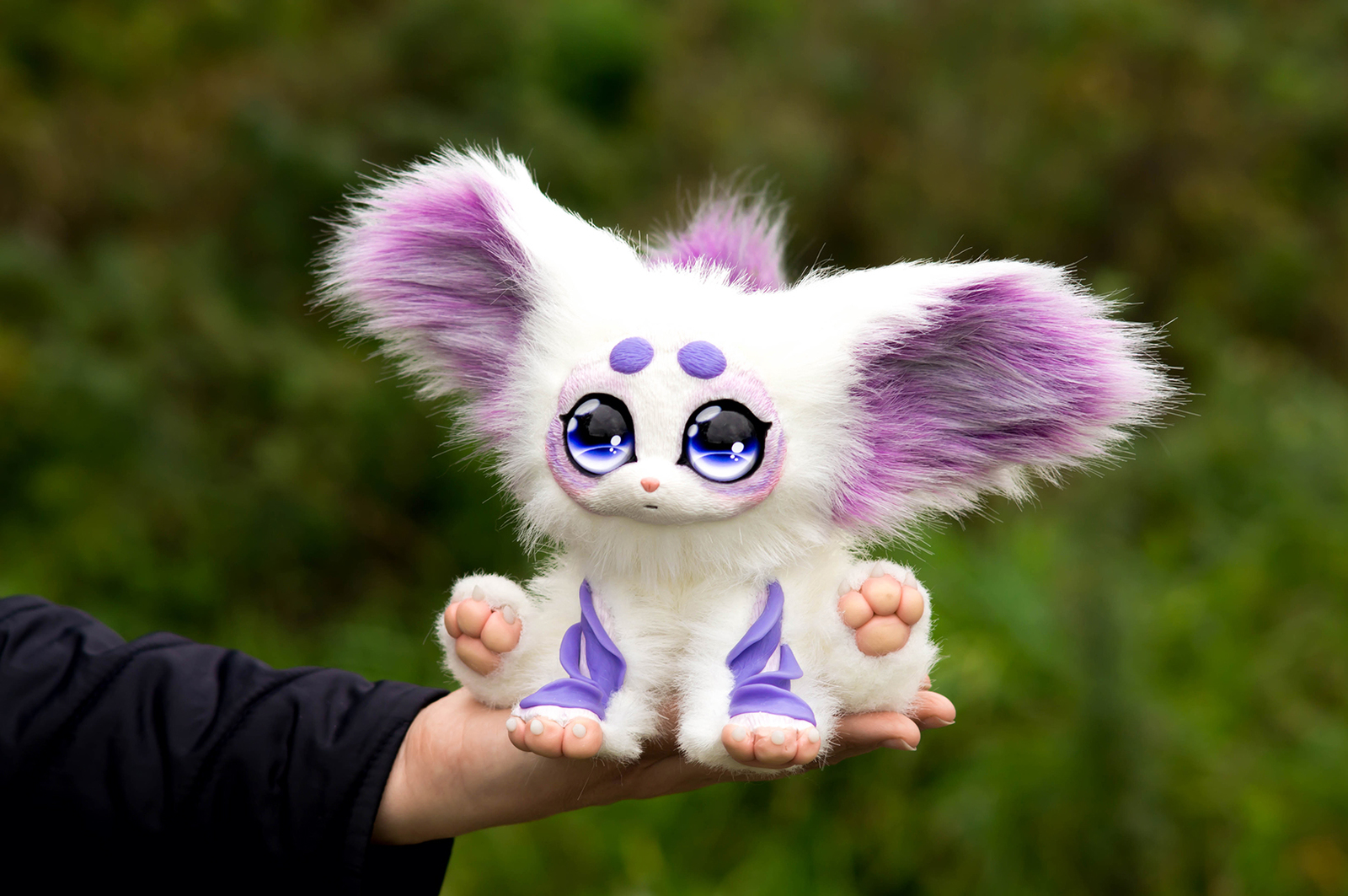 Big-eyed animal with lilac ears - My, Adelkawalka, Polymer clay, Artificial fur, Handmade, Soft toy, Longpost