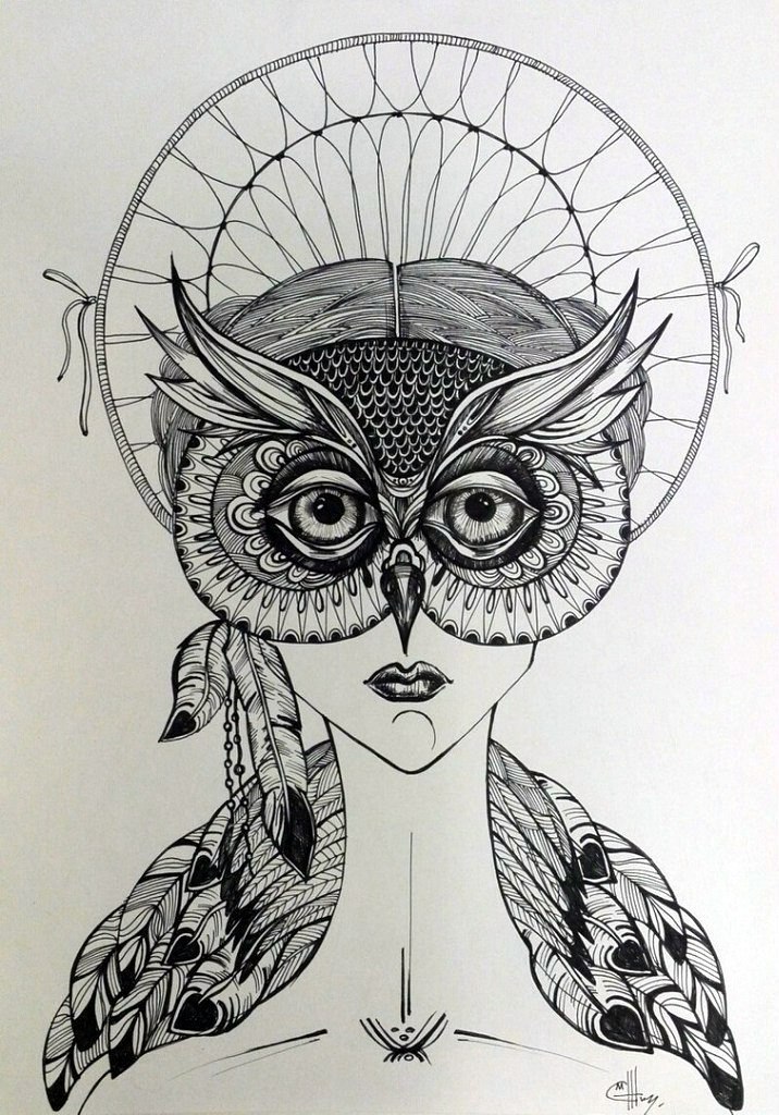 I don't need a lot of light, I want it to be brighter BG - My, My, Owl, Surrealism, Graphics, Liner, Women, Eyes