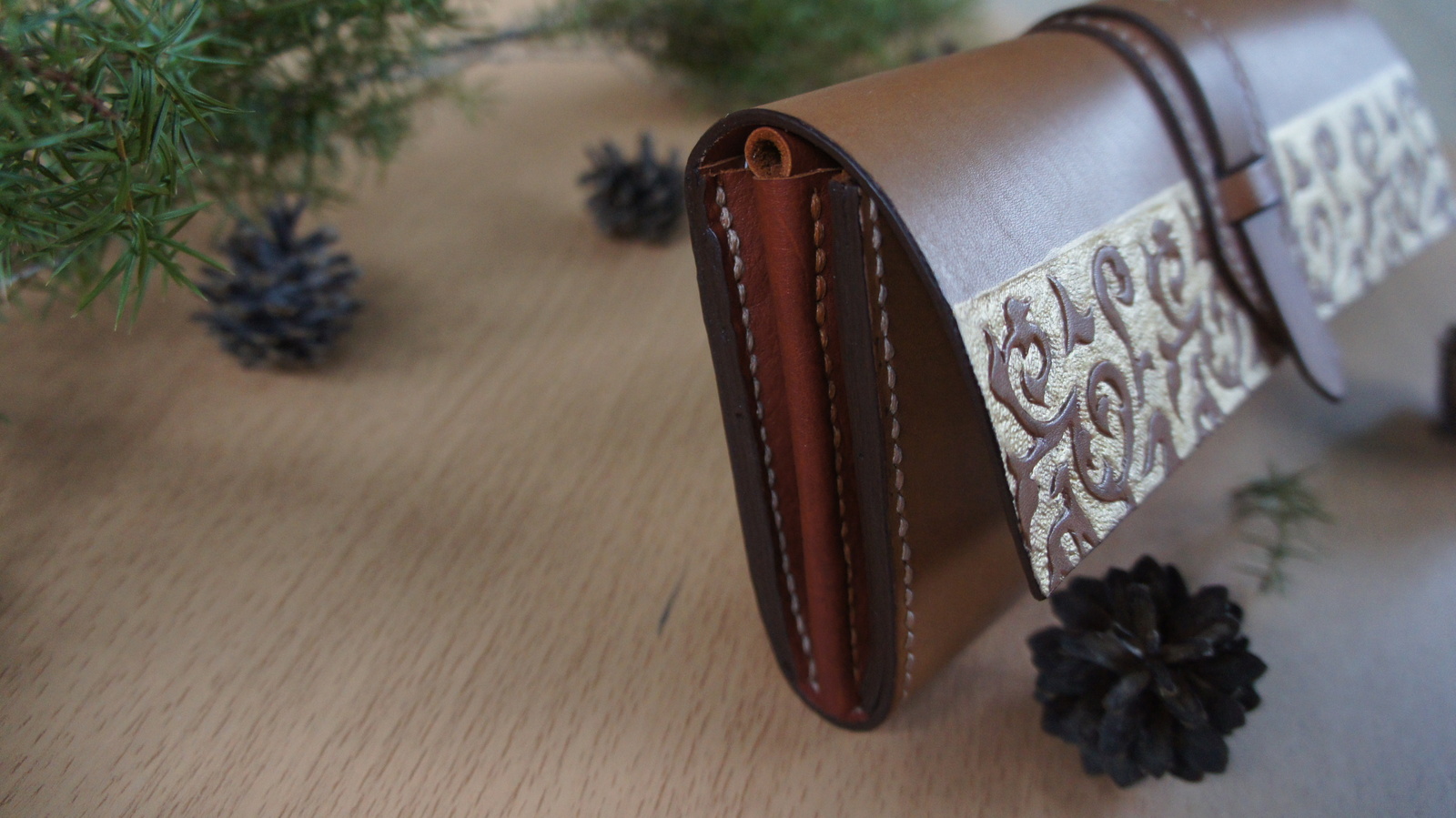 Skin work. Large women's wallet - My, My, Handmade, Leather, Wallet, Needlework without process, Longpost, Ilyamuromskiy