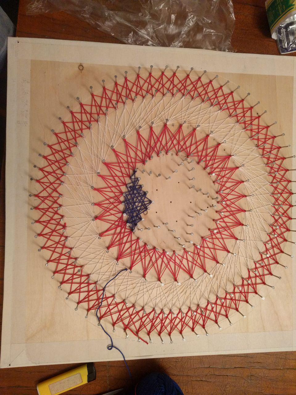 Мой первый опыт в творчестве в стиле String Art - Моё, String Art, Капитан Америка, Нитки, Самоделки, Длиннопост