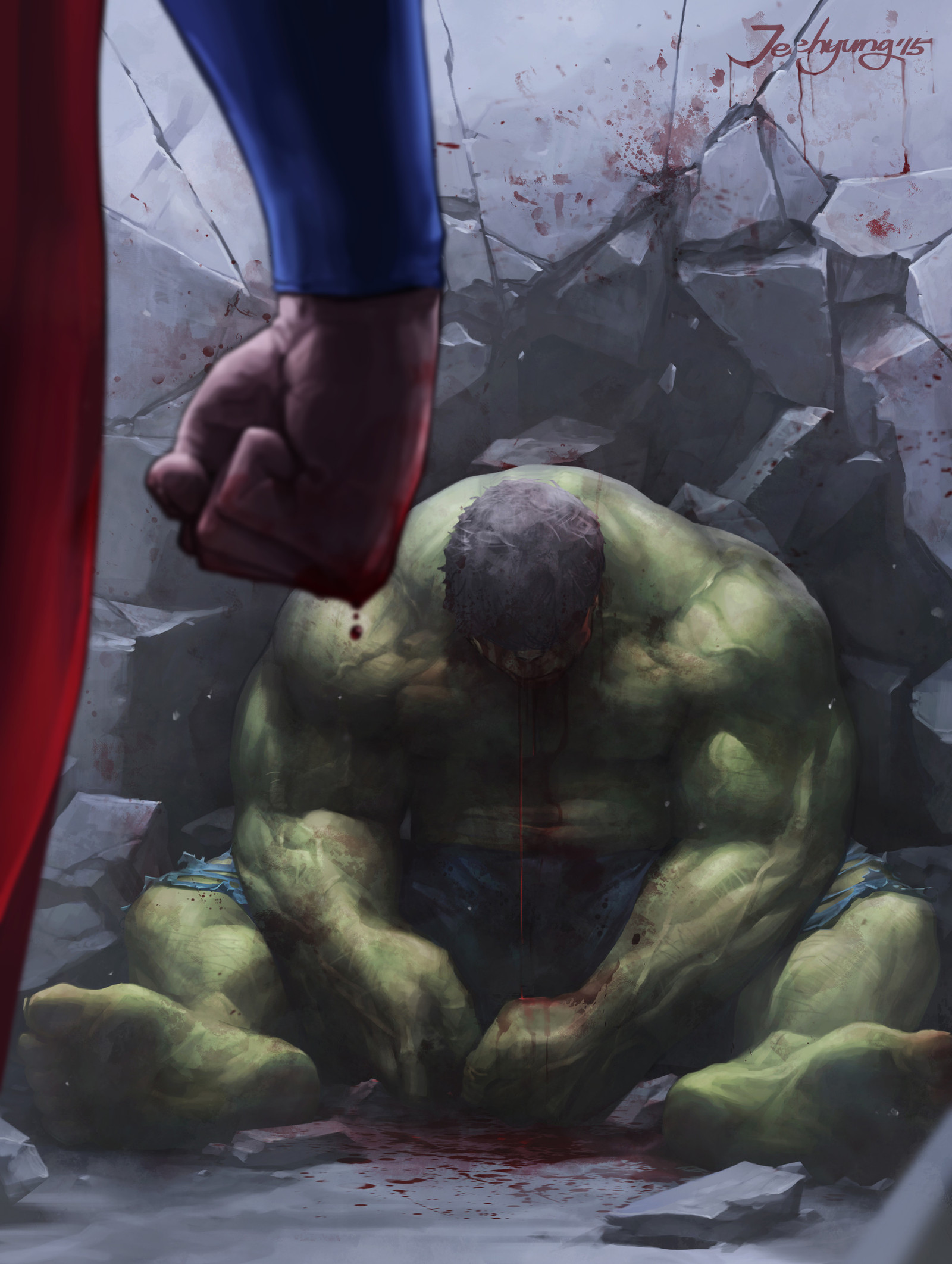 Superman vs the Hulk by  Jee-Hyung Lee - Комиксы, Marvel, Crossover, DC Comics, Халк, Супермен, Супергерои, DeviantArt