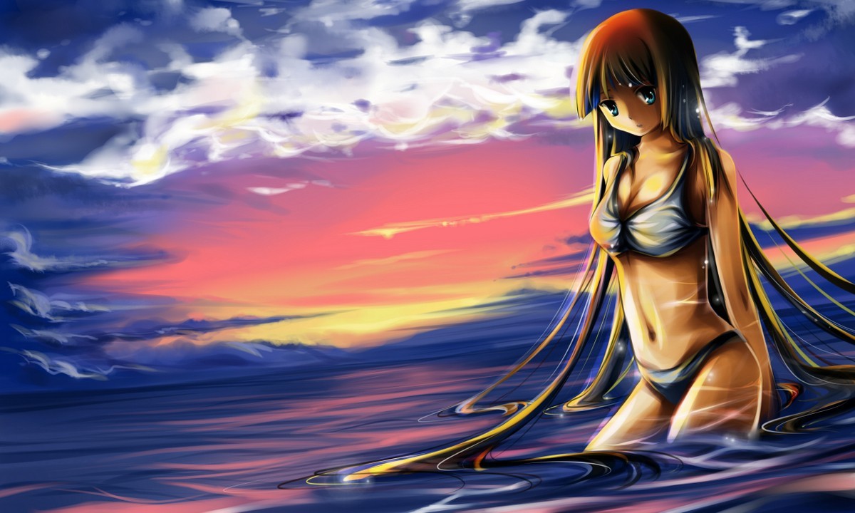 Beach art selection - NSFW, A selection, Anime art, Longpost