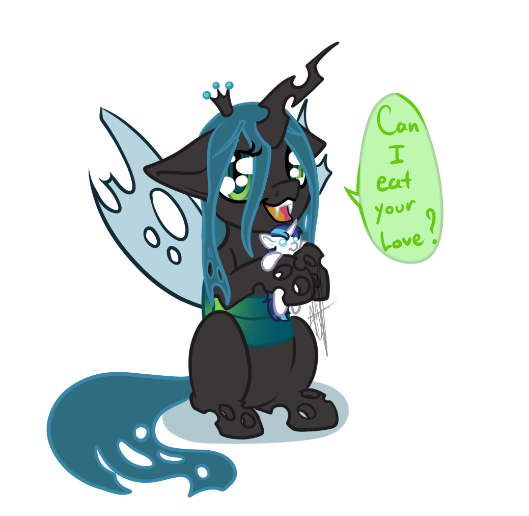 Can I eat your love? - My little pony, Gif animation, Queen chrysalis, PonyArt, GIF, Shining armor