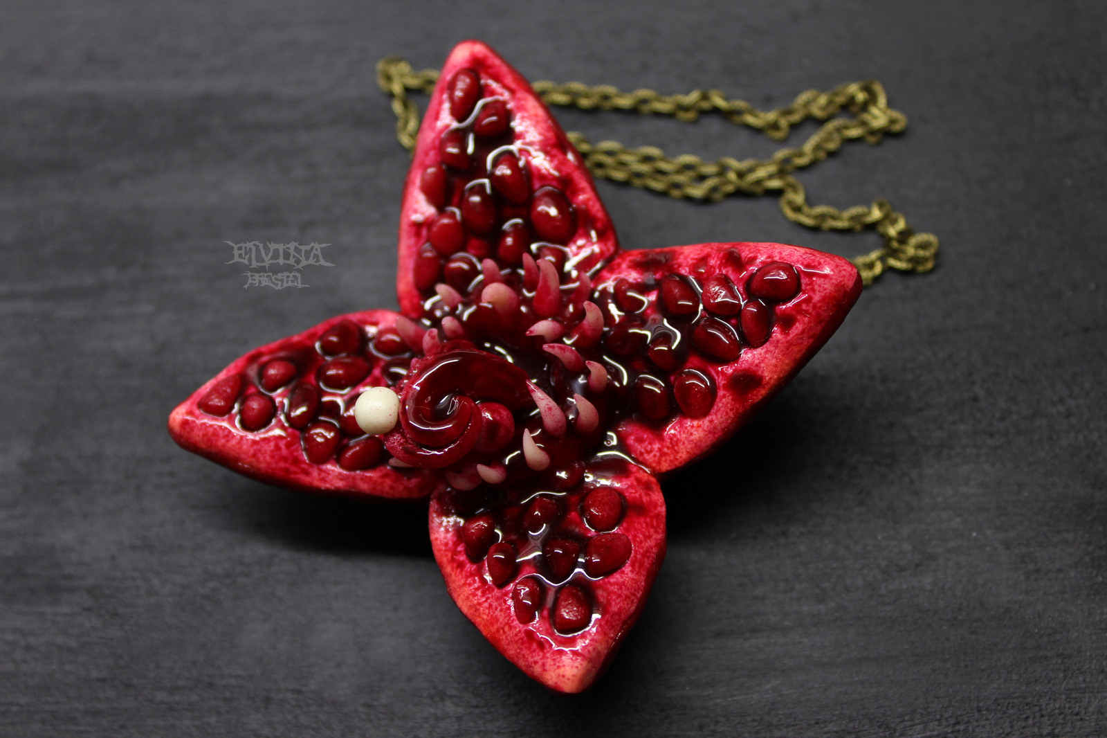 cut pomegranate - My, Polymer clay, Garnet, Blood, Longpost