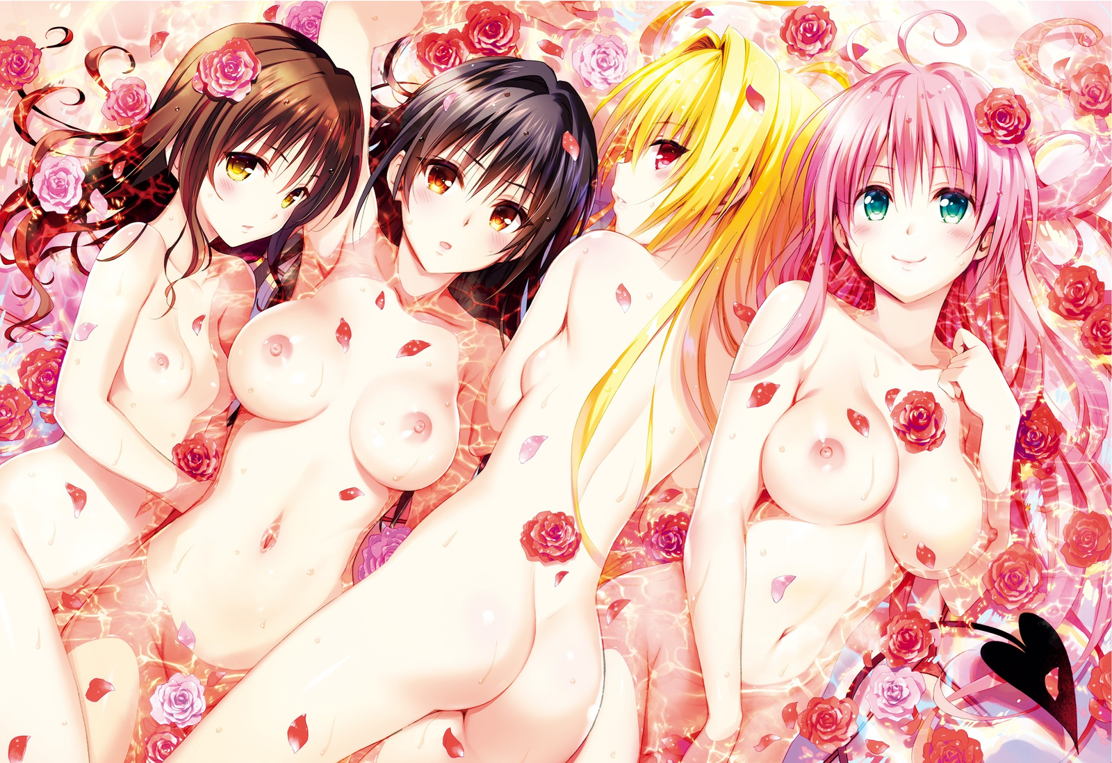 Anime Art - NSFW, Anime art, Anime, To love-ru, Yuuki mikan, Kotegawa Yui, Konjiki No Yami, Lala satalin Deviluke, Boobs