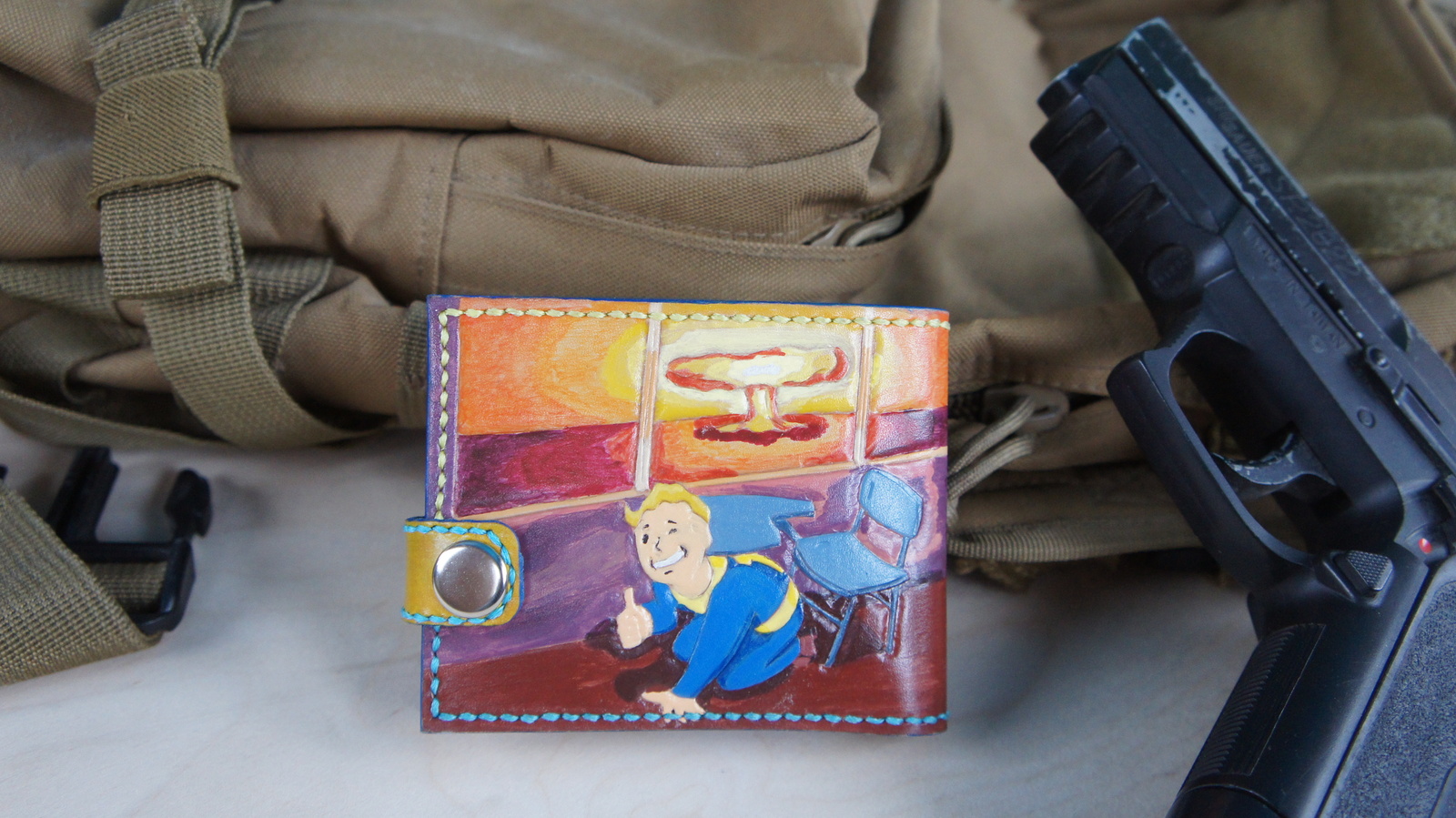 Skin work. Save up the lids, gentlemen. - My, My, Handmade, Leather, Wallet, Fallout, Vault boy, Just a very long post, Ilyamuromskiy, Longpost