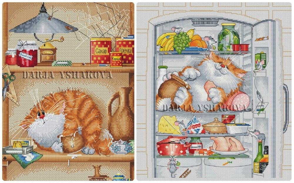 Two cats, 7 mice, 2 cockroaches and a fly. - My, Needlework without process, My, Cross-stitch, Copyright, cat, Embroidery, Longpost