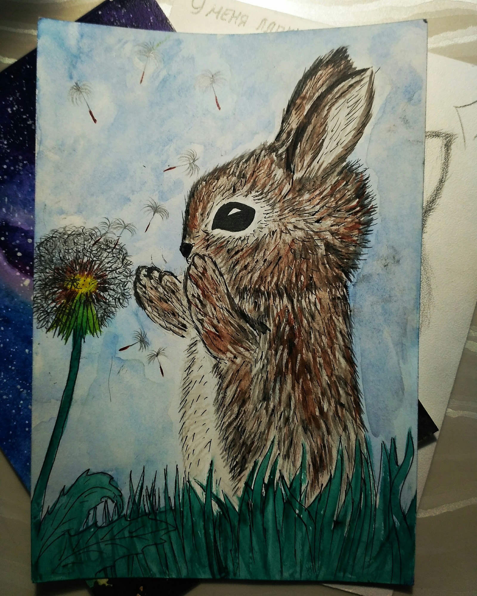 Bunny:3 - Hare, Nature, Watercolor, Paints, Dandelion