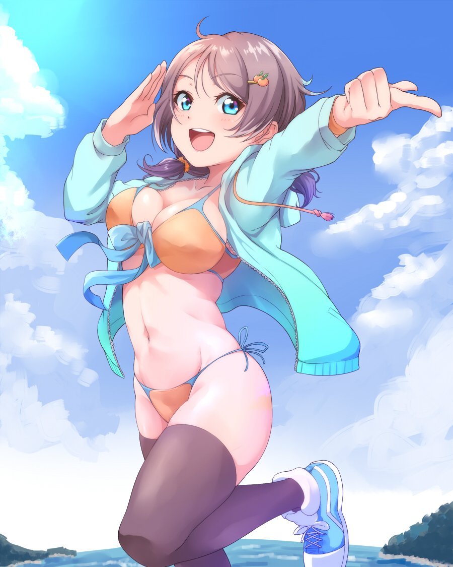 Anime art - Anime Art, Аниме, Love live! Sunshine!!, Watanabe You, Купальник, Чулки