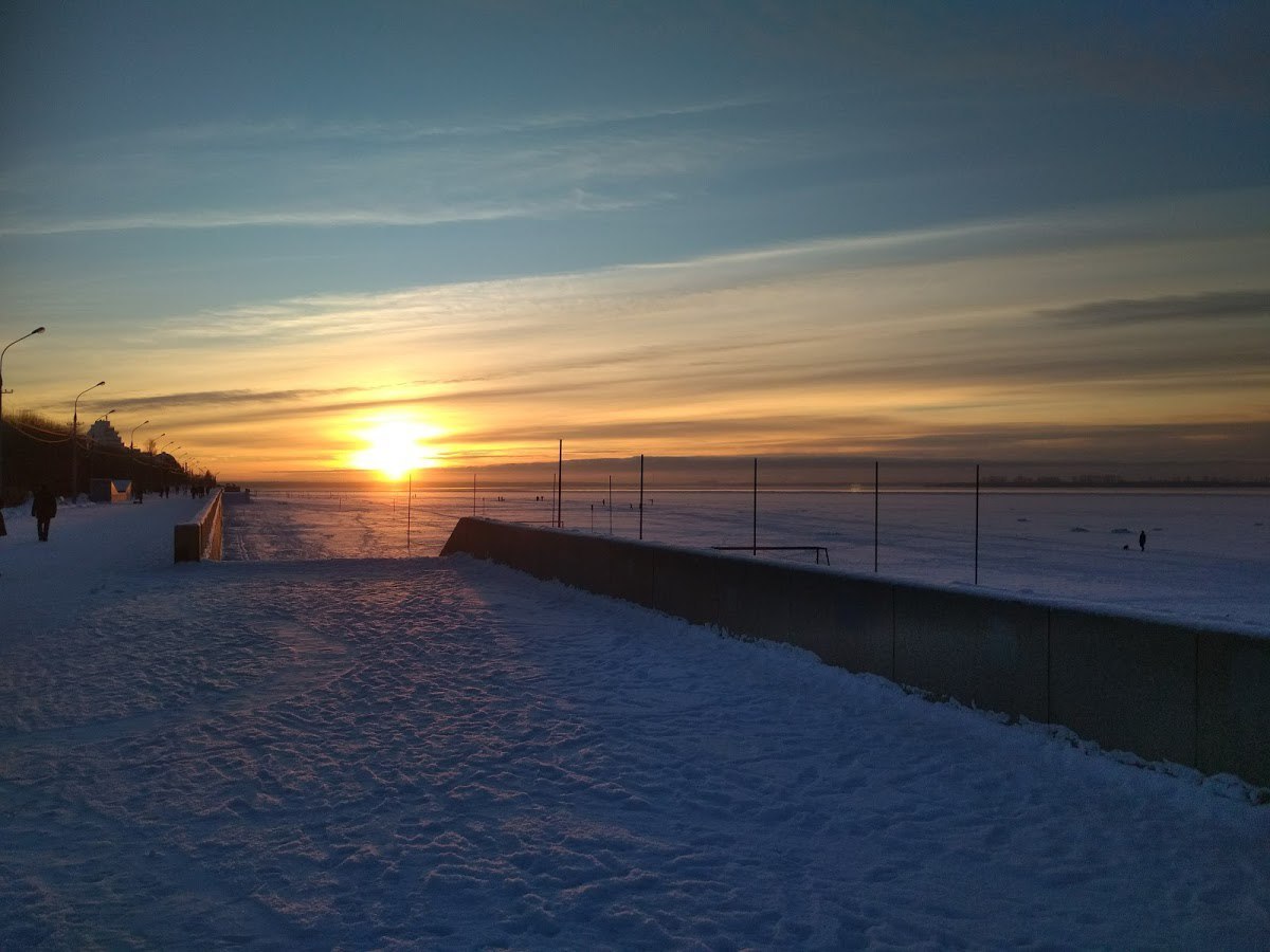 Flash from the front - My, River, Sunset, Arkhangelsk, Snow