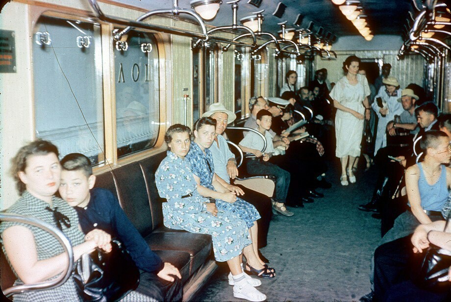 Inside car G. Leningrad, Ploshchad Vosstaniya station, late 50s - Metro, Railway, Retro, the USSR, , Leningrad