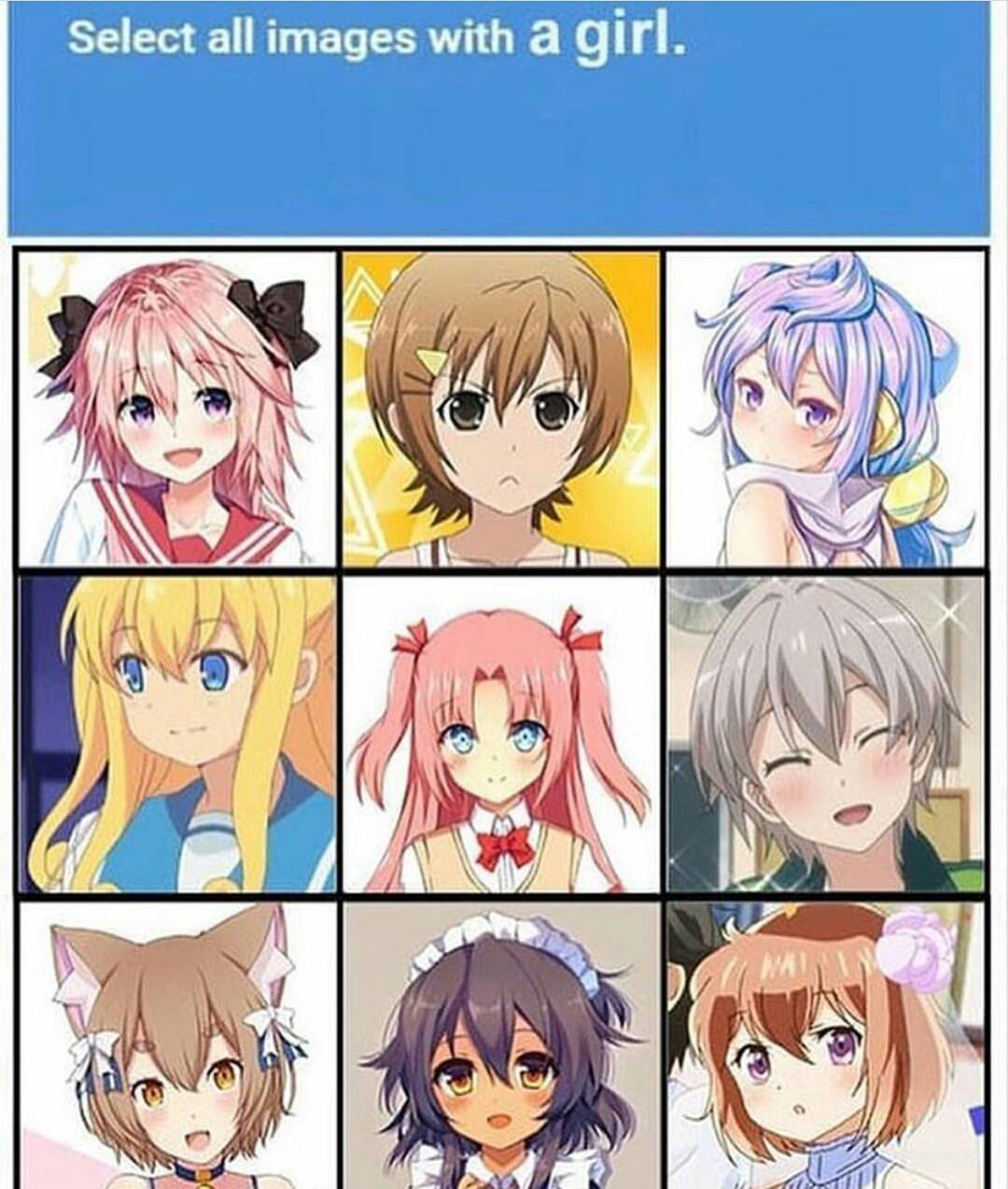 Select all images with girls - Anime, Captcha, Its a trap!