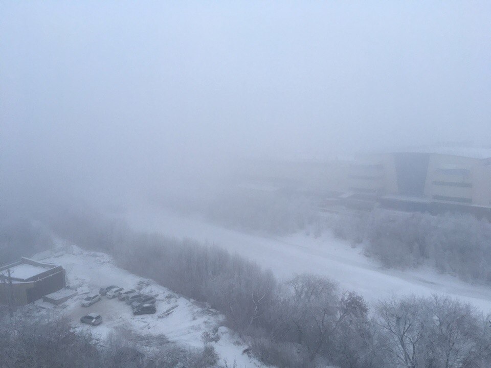 A bit of silent hill in Omsk - My, Fog, freezing, View from the window, Longpost