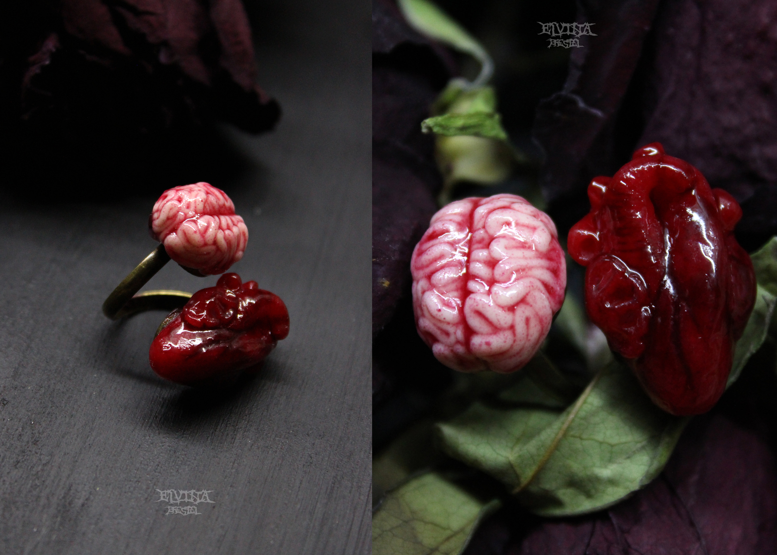 Double rings turned out to be interesting to make! - My, Polymer clay, Ring, Brain, Heart