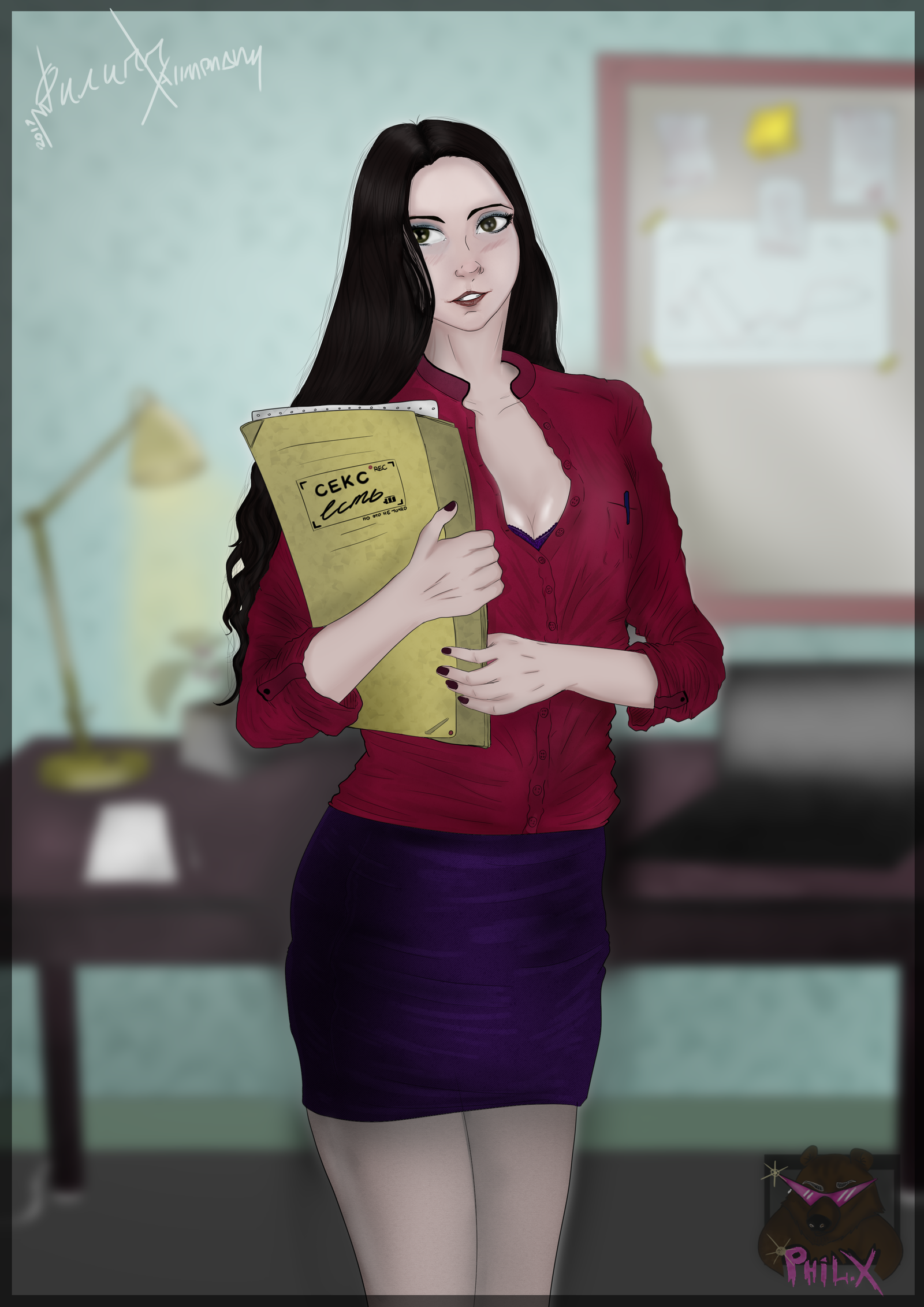 Office - My, , Beautiful girl, Art, Digital drawing