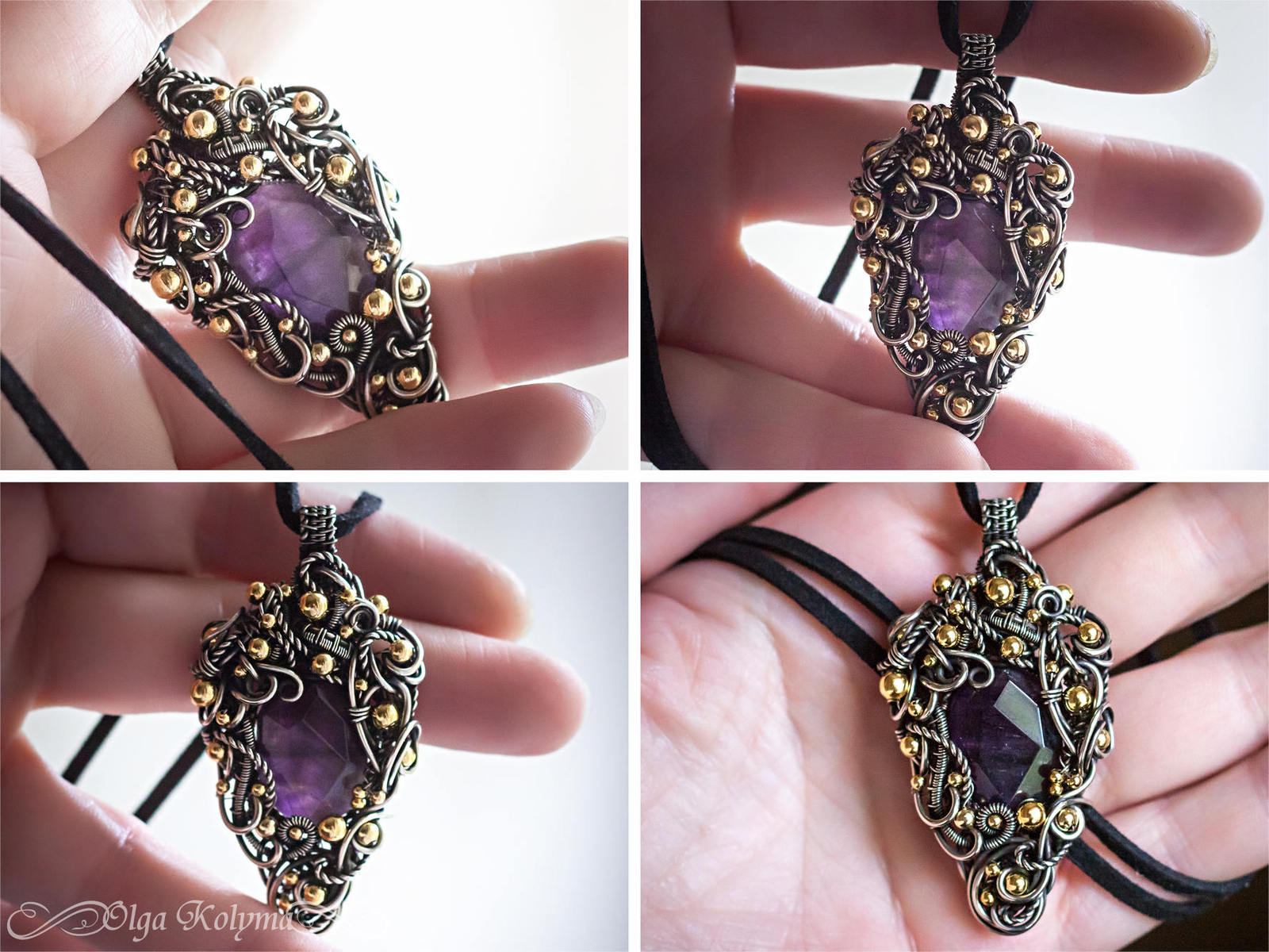 Amethysts-2 - My, Decoration, Amethyst, Wire wrap, With your own hands, Needlework without process, , , Longpost