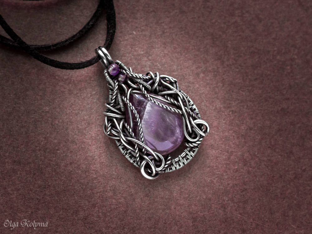 Amethysts-2 - My, Decoration, Amethyst, Wire wrap, With your own hands, Needlework without process, , , Longpost