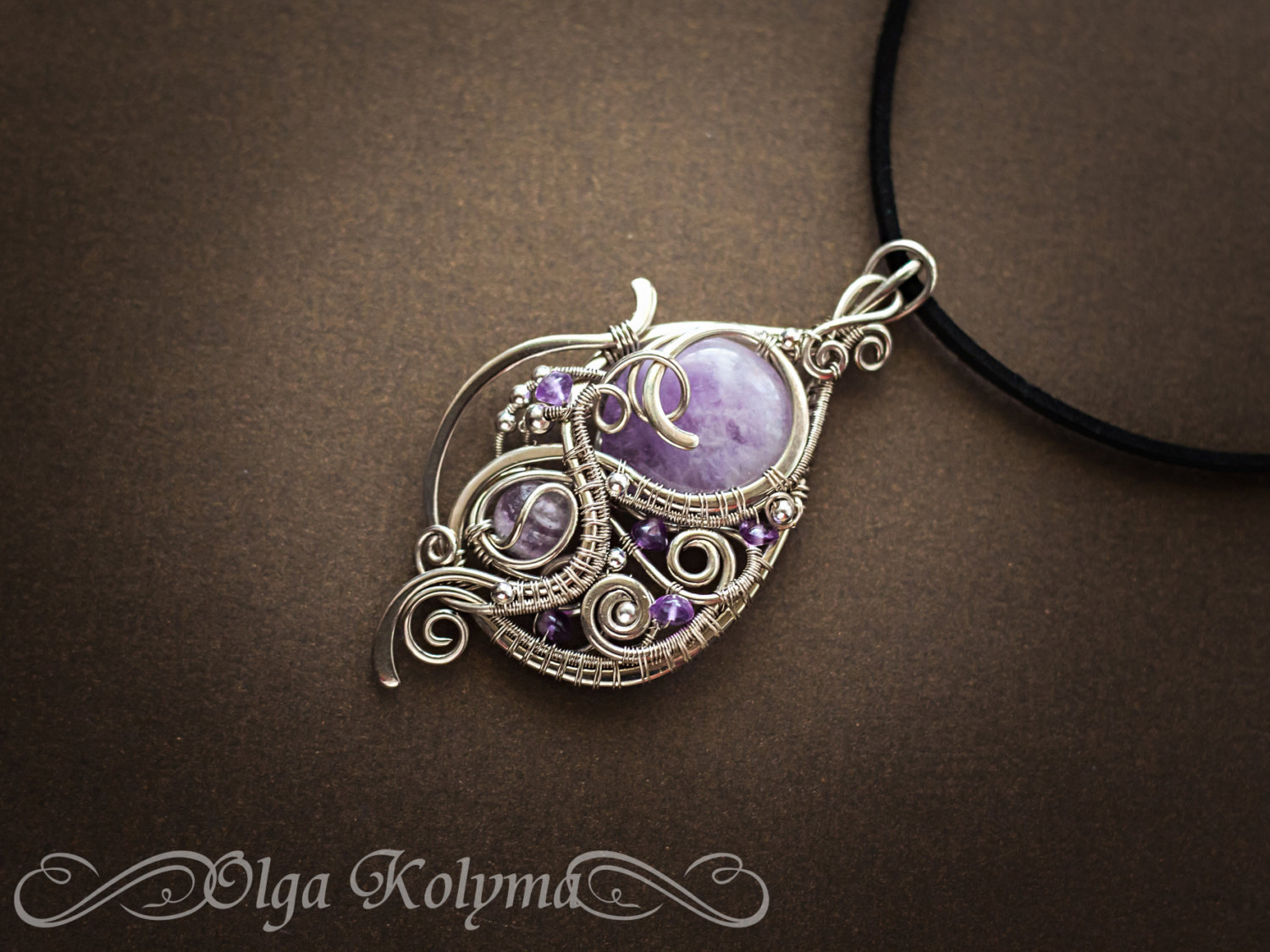 Amethysts-2 - My, Decoration, Amethyst, Wire wrap, With your own hands, Needlework without process, , , Longpost