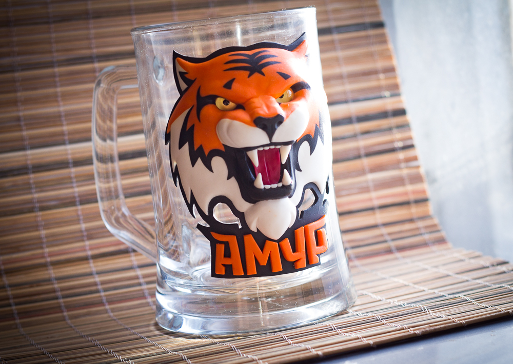 Beer mug for a fan of HC Amur - My, Beer, Amur, Hockey, Handmade, Polymer clay, Presents, Mug with decor, Кружки, Longpost