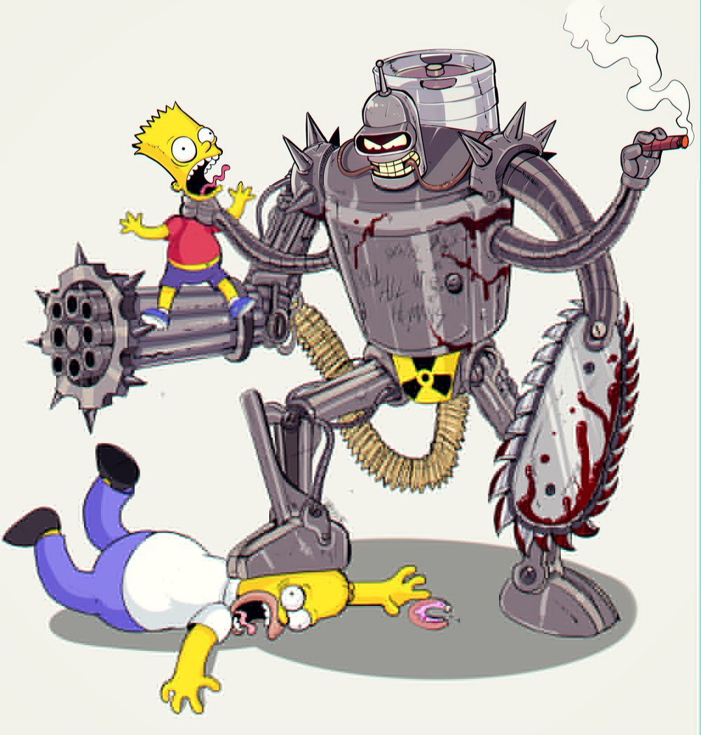 Violence - Bender, Homer Simpson, The Simpsons, Drawing