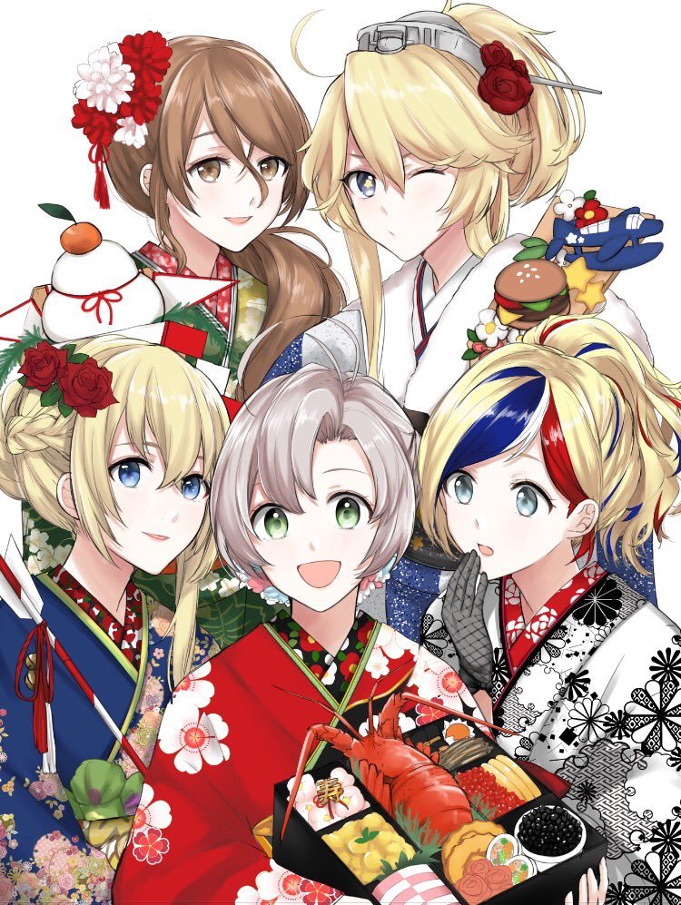 In festive kimono - Kantai collection, Kinugasa, Commandant Teste, Warspite, Littorio, Anime, Anime art, Morinaga