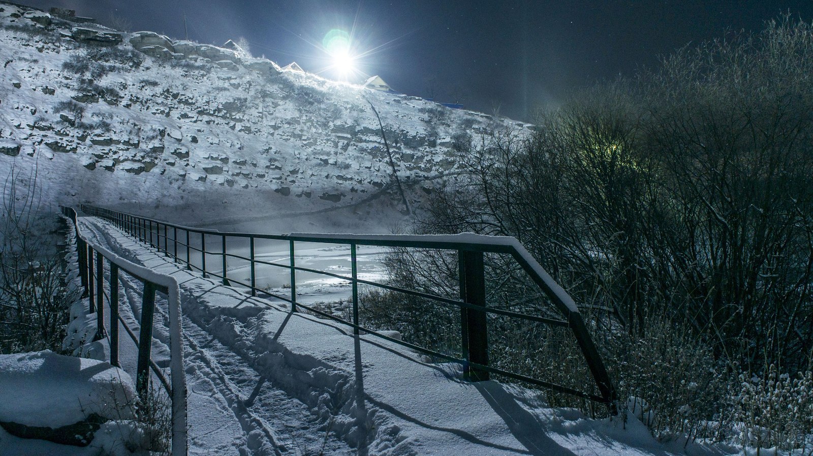 Frosty evening - My, Night, Bridge, Lamp, River