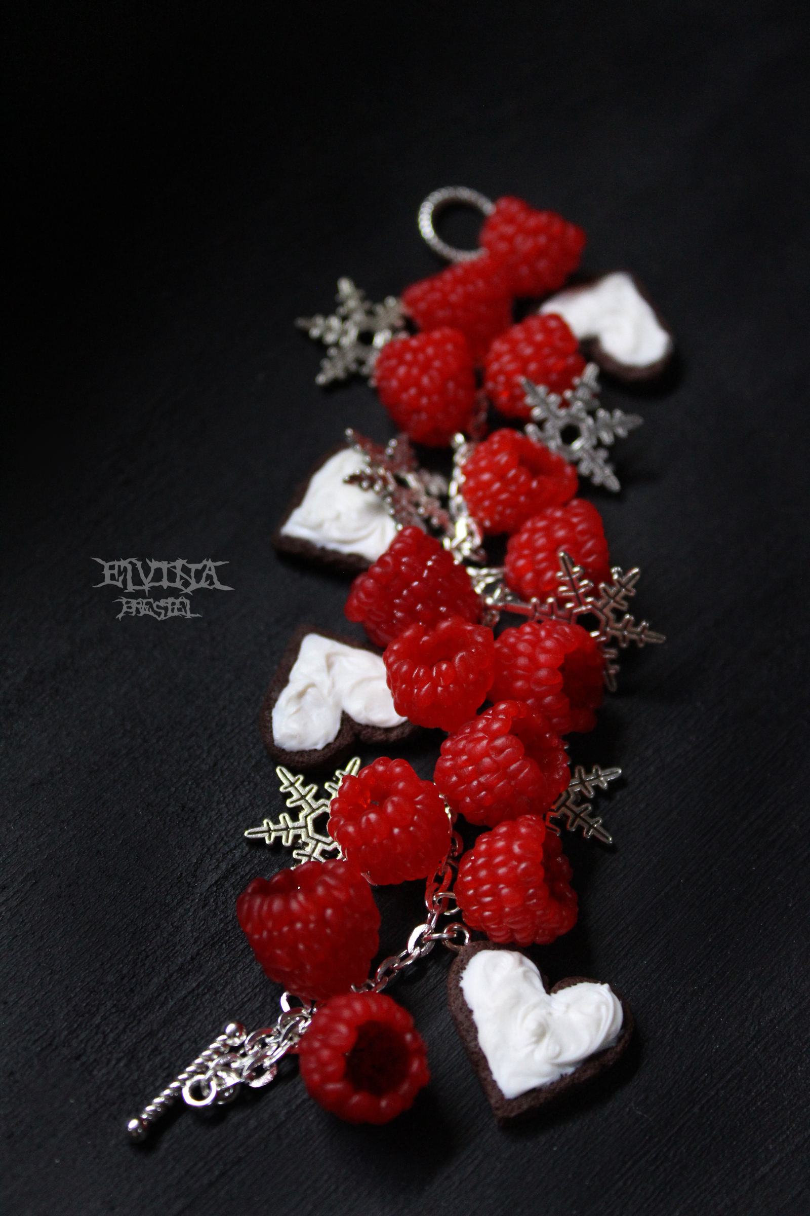 Bracelet Winter raspberry - My, Polymer clay, Raspberries, Winter, Longpost, Cookies