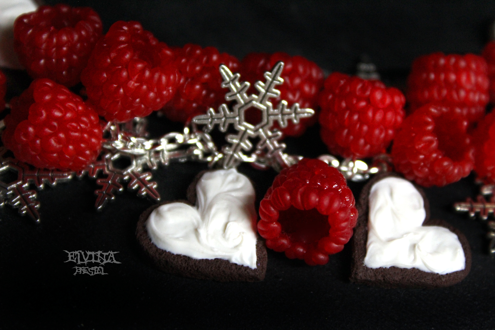 Bracelet Winter raspberry - My, Polymer clay, Raspberries, Winter, Longpost, Cookies