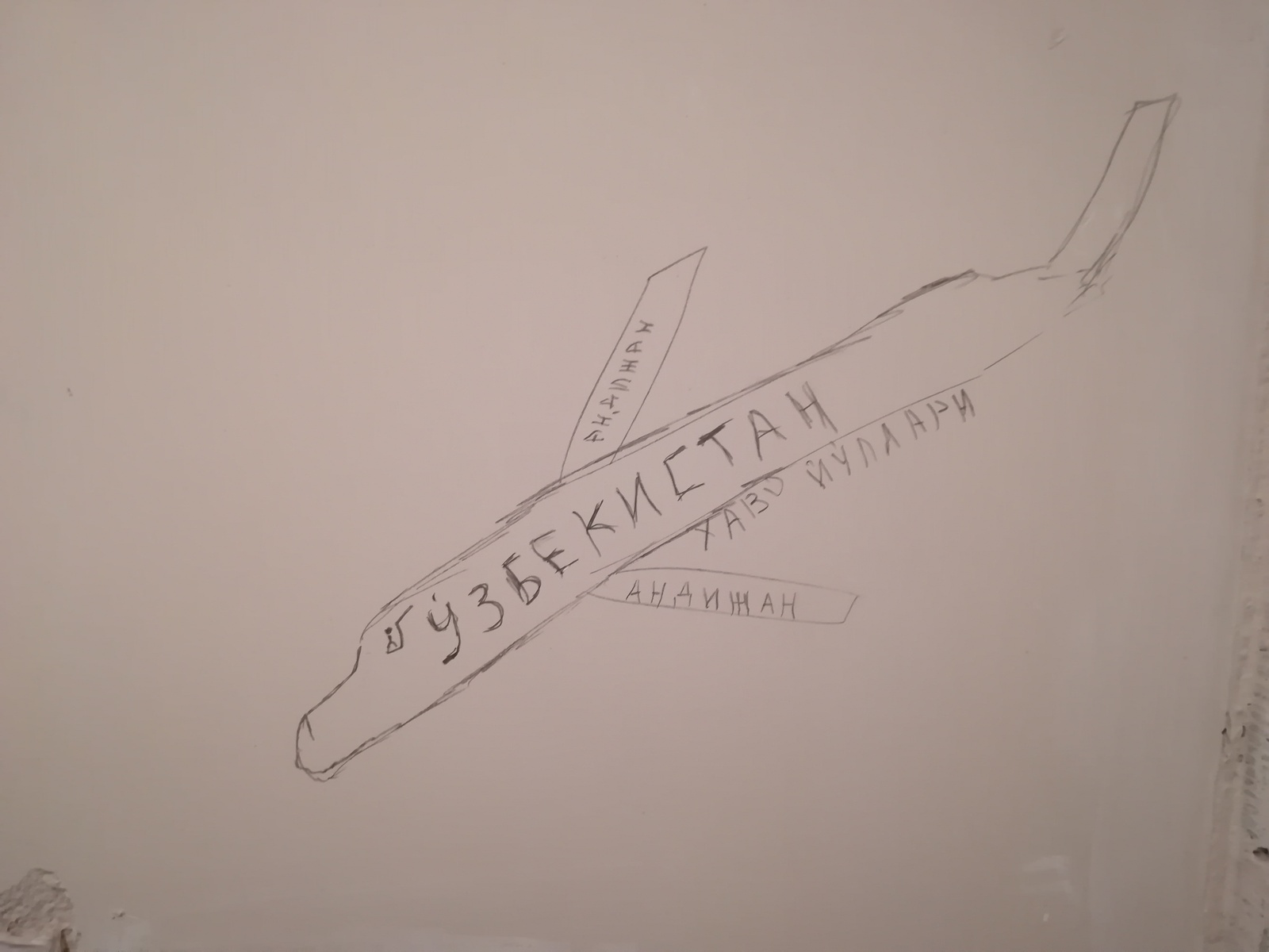 Plane home - Airplane, Drawing, Wall painting, Uzbekistan