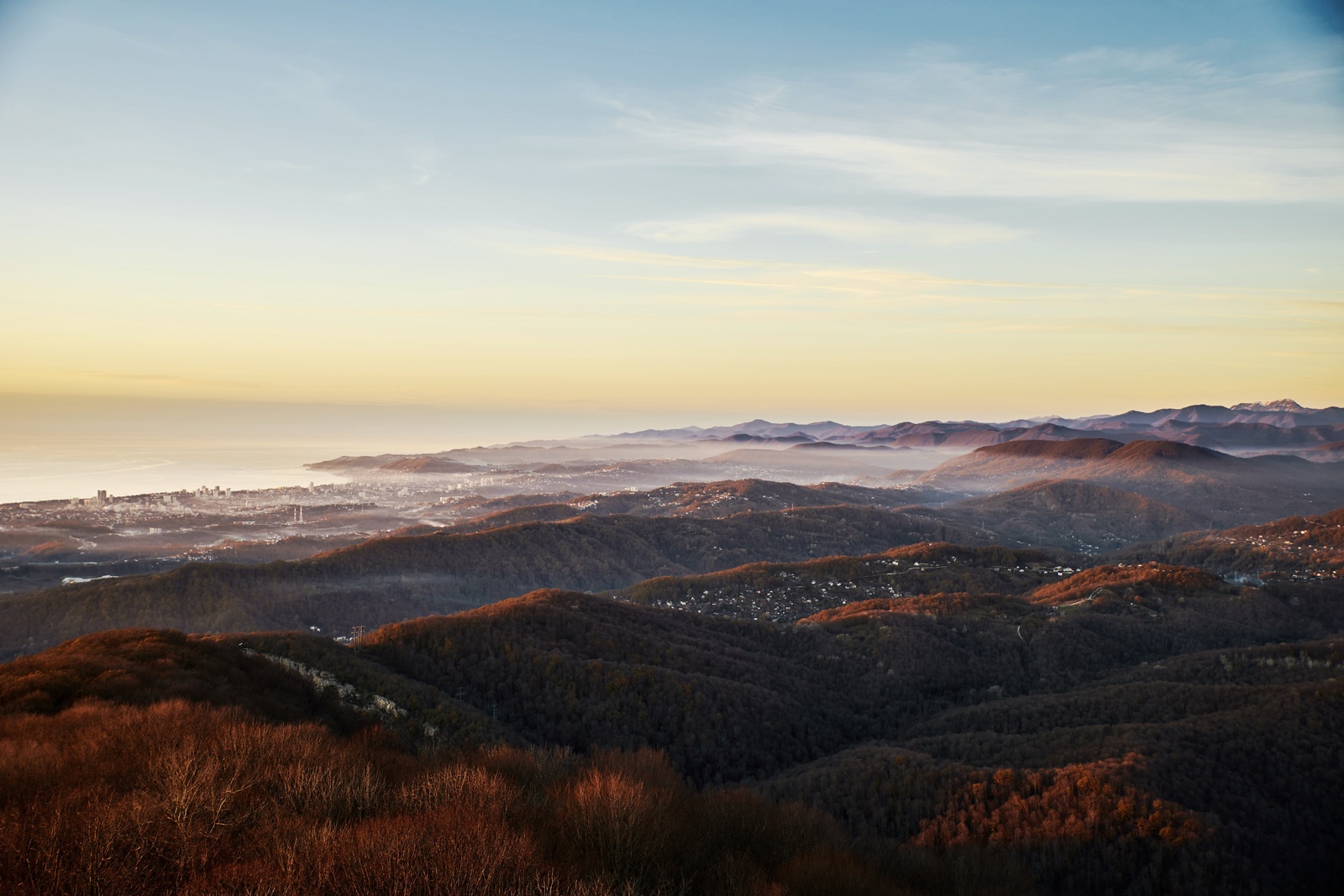 Winter evening in Sochi - My, Landscape, The photo, Sunset, Fog