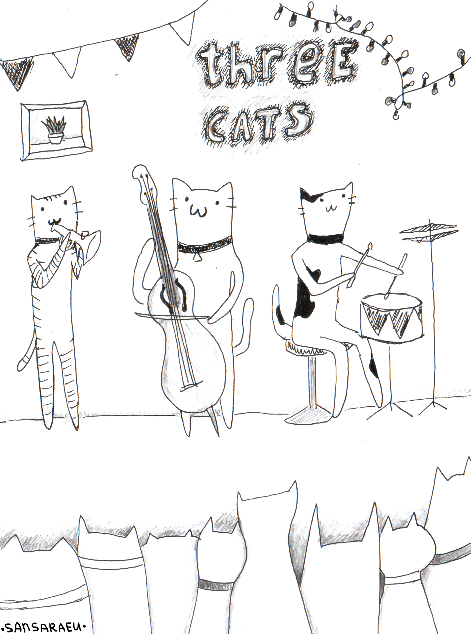 Cats - My, cat, Drawing, , Painting, Black and white, Longpost