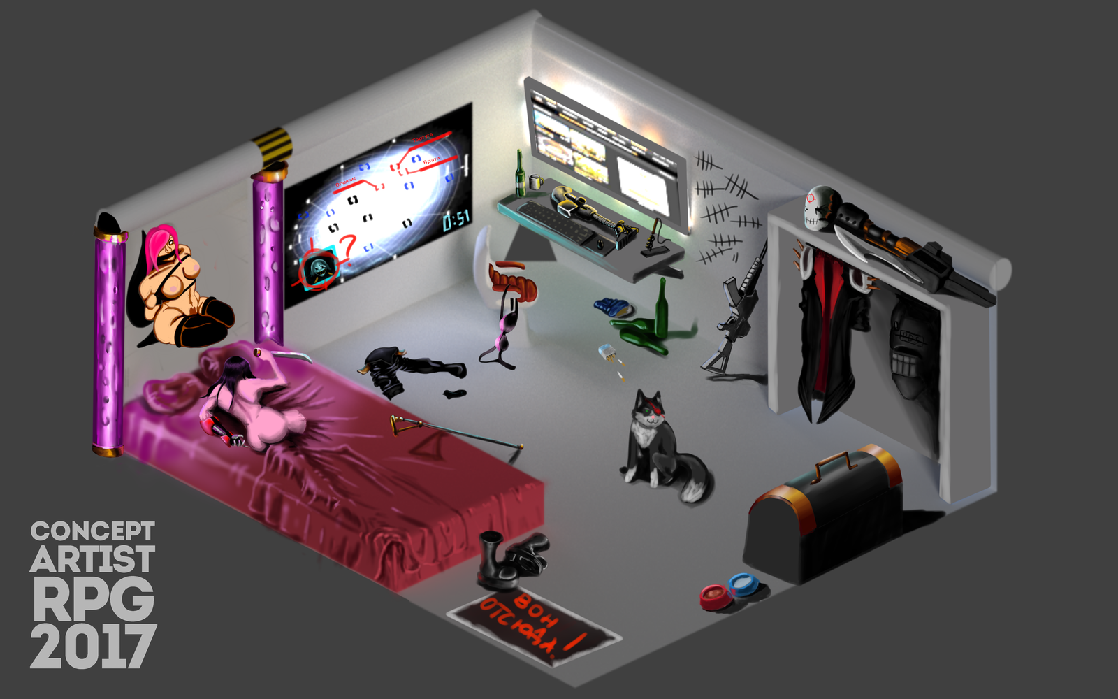 How did I enter the competition? Part 3 of 15 - NSFW, My, Concept Art, Pirates, cat, Digital drawing