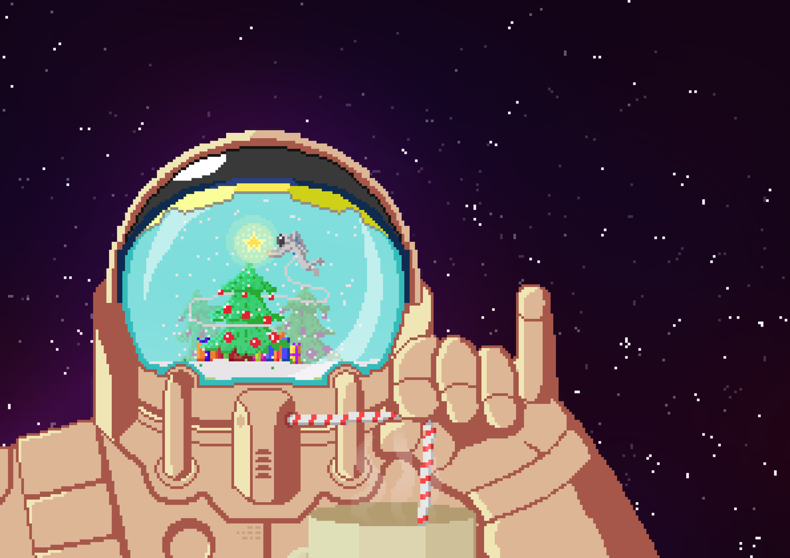 Space pixel art for the new year - My, Pixel Art, Space, Космонавты, Stars, Cocoa, Christmas trees, Stars, New Year, Star