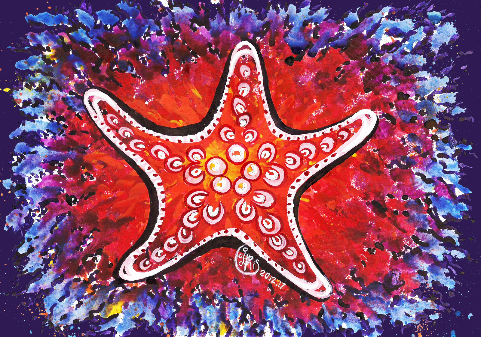 We started tut with the family on a drawing a day to draw ... - My, Drawing, Watercolor, Ceruse, Starfish, Marathon, 