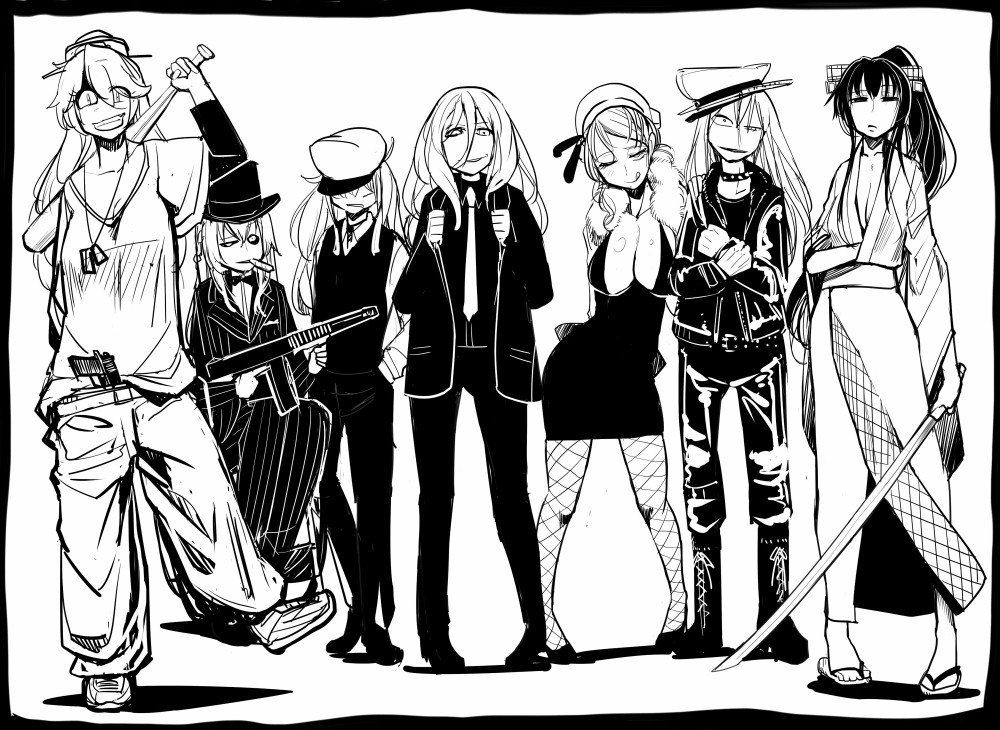 Linear gop-stop brigade - Anime, Kantai collection, Gangut, Iowa, Warspite, Bismarck, Yamato, Anime art