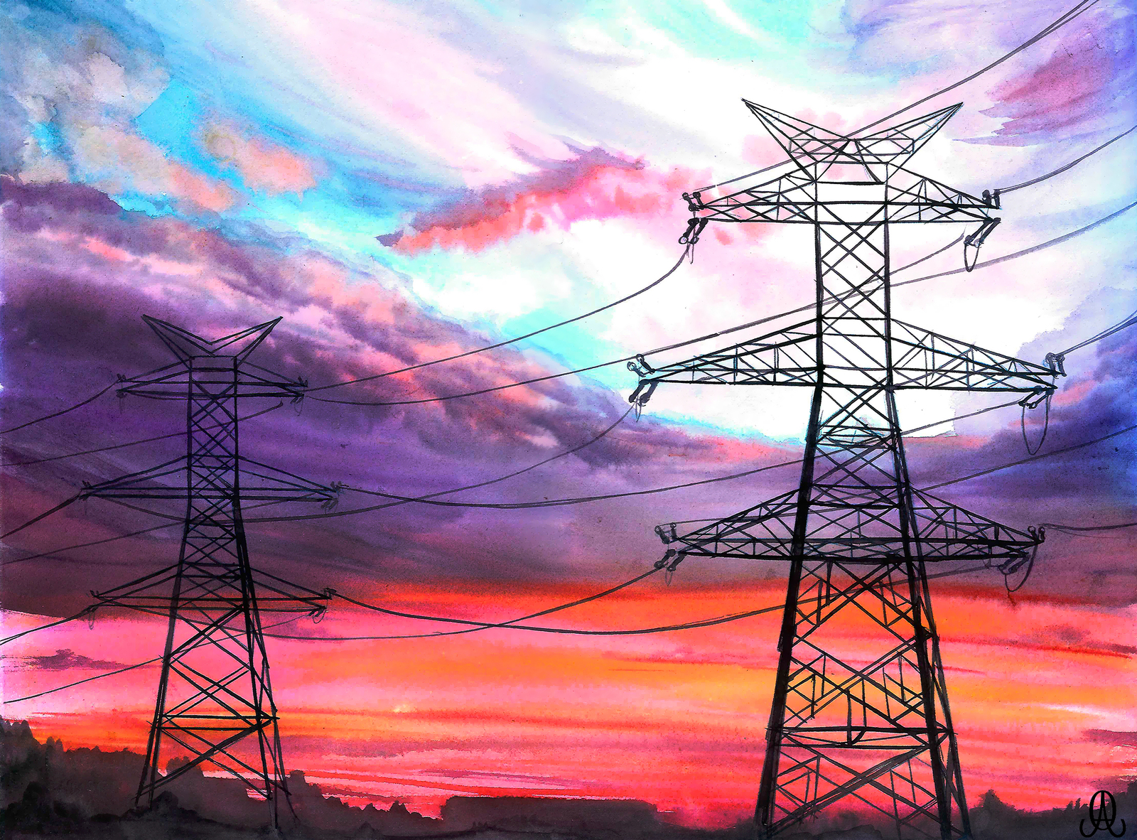 Happy Holidays to all power engineers! - My, Watercolor, An energy worker's day